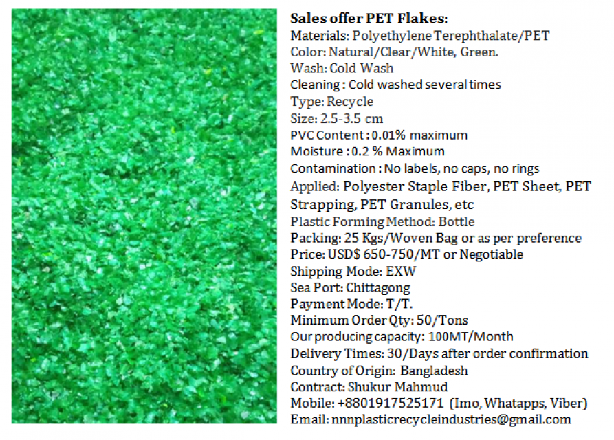 PET Flakes for Polyester Staple Fiber, Sheets, Strapping, and Granules