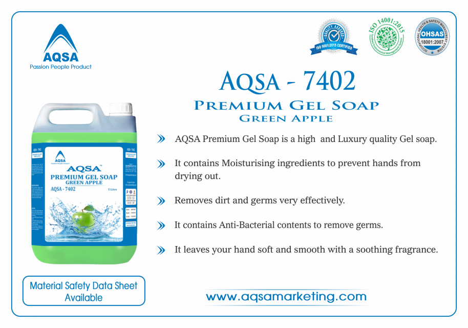 Premium Gel Soap Green Apple (AQSA – 7402) - Moisturizing and Antibacterial Hand Wash