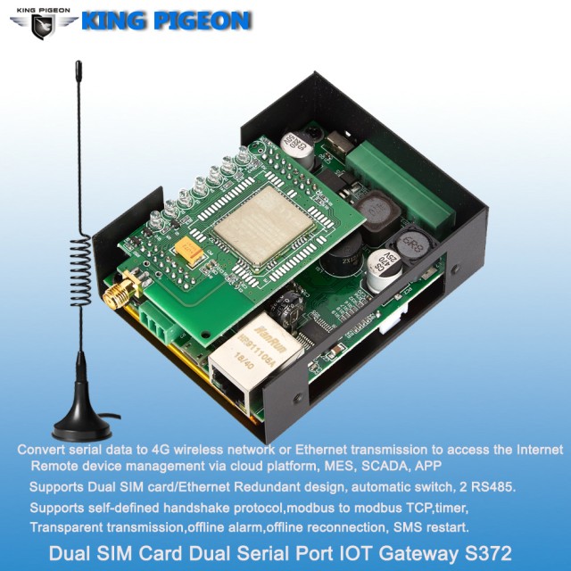 S372 Dual-Sim Cellular IoT Gateway (Cellular DTU, 2 RS485,2 Simcard,)