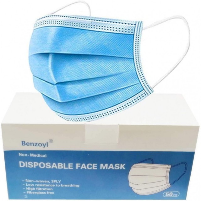 Benzoyl 50Pcs Face Mask Disposable Mask with Elastic Earloop