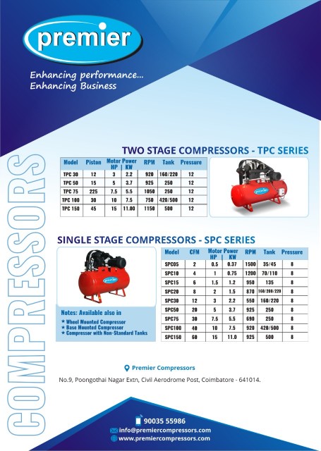 premier air compressor - 1.5hp - Single phase
