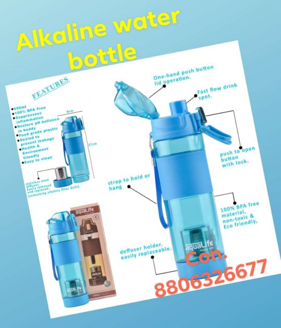 Alkaline Water Bottle - pH 8.5 to 10.5, BPA Free, Hydrogen Rich, Anti Bacterial