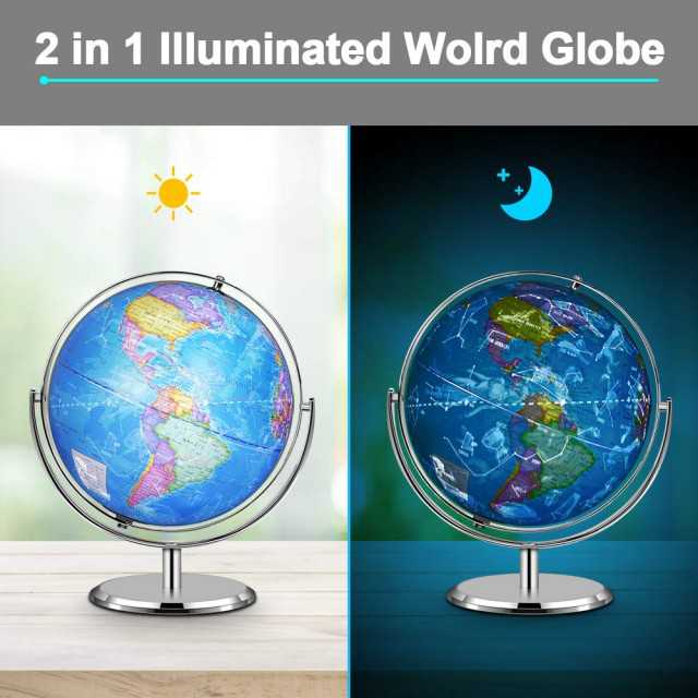 2 in 1 Interactive World Globe, Night View Stars Constellation Globe