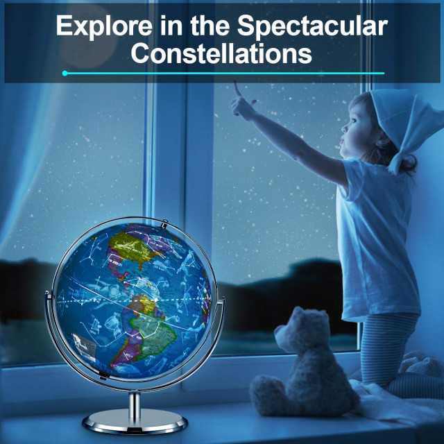2 in 1 Interactive World Globe, Night View Stars Constellation Globe