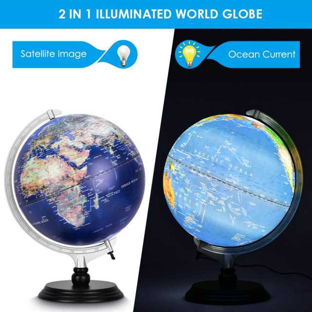 G1201 12 Inch Illuminated World Globe - Explore Geography with Raised Relief
