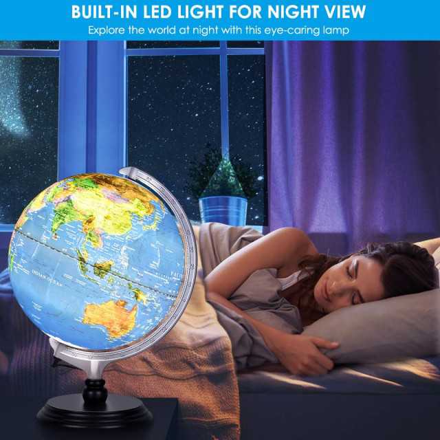 G1201 12 Inch Illuminated World Globe - Explore Geography with Raised Relief