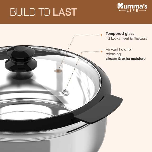 Mumma Life Stainless Steel Casserole/Hotpot with Glass Lid - Mumma Life Kitchen Essential