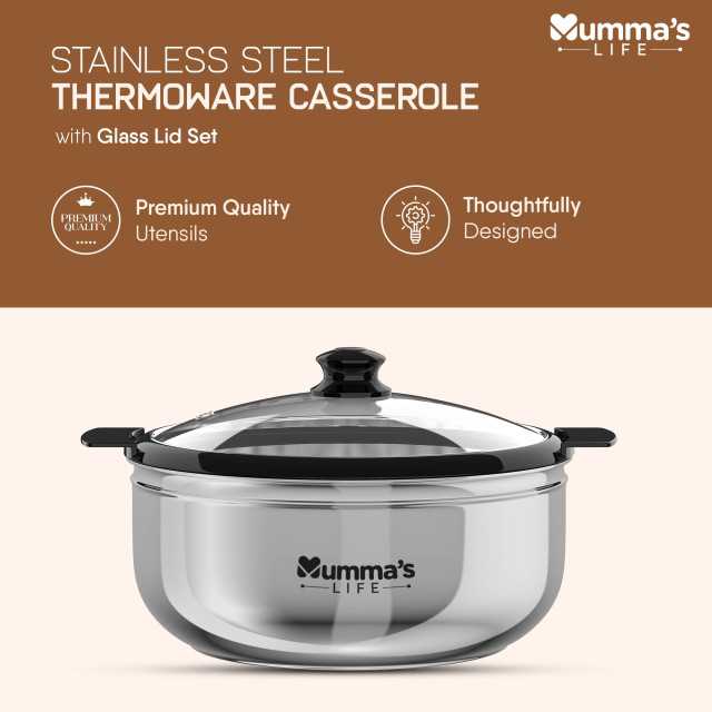 Mumma Life Stainless Steel Casserole/Hotpot with Glass Lid - Mumma Life Kitchen Essential