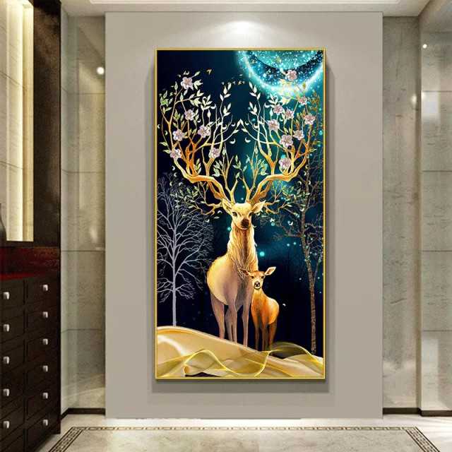 Canvas Art Print Deer Crystal Porcelain Painter House Decoration