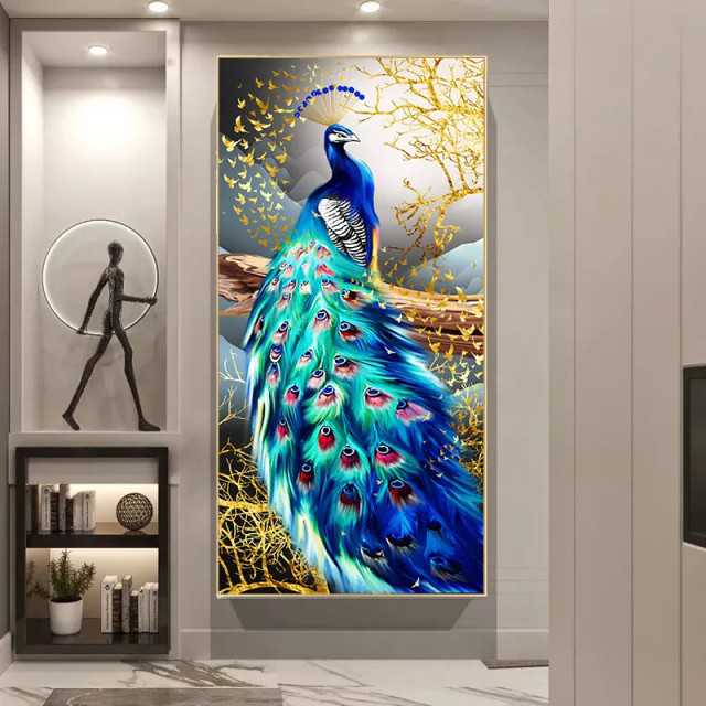 Colorful Peacock 3D Wall Art Diamond Dot Living Room Decor