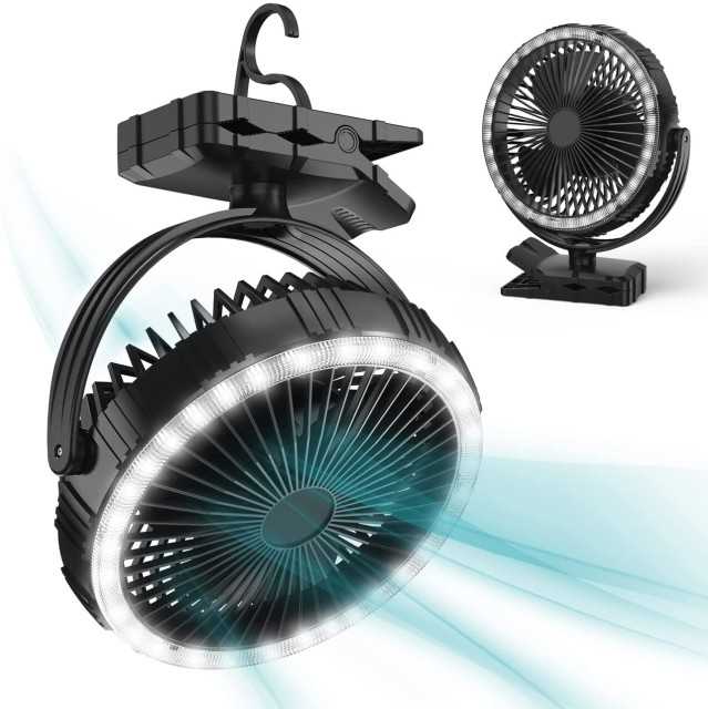 8-inch Clip On Fan With LED Lantern, 10000mah Rechargeable