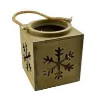 Veneered MDF Decorative Hurricane Lamp With Cut Out Snow Flake 18F108
