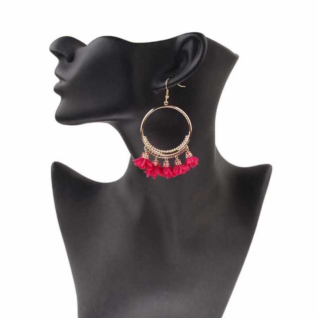 Bohemian Alloy Hoop Earring with Tassel - Retro Fashion Jewelry for Women