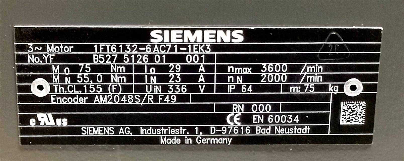 Siemens 1FT6132-6AC71-1EK3 Servo Motor - Brand New, High-Quality Electronics