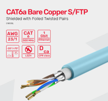 Blue 305M Cat-6A S/FTP RJ45 Ethernet Cable for Network and AV