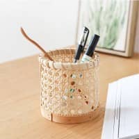Rattan Bamboo Woven Pen Holder for Desk Organization