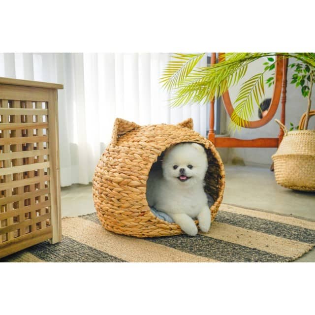 Handcrafted Water Hyacinth Woven Pet Bed for Dogs and Cats