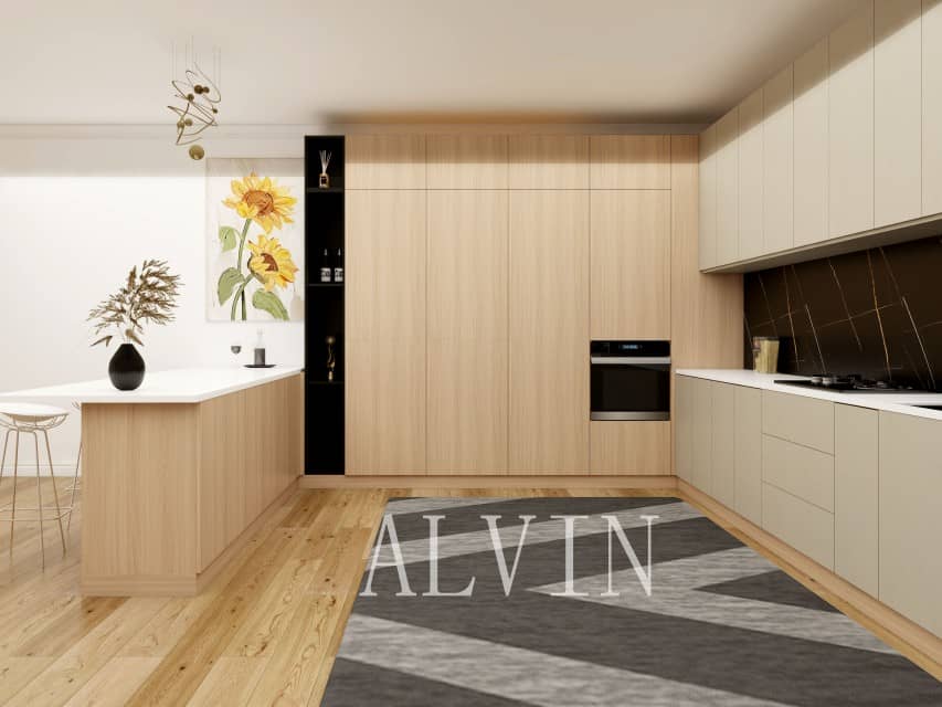 Customizable Wood Grain Modular Kitchen Cabinet