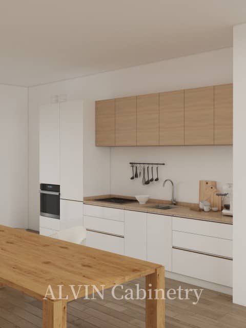 Premium White Lacquer Wood Grain Kitchen Cabinet Set