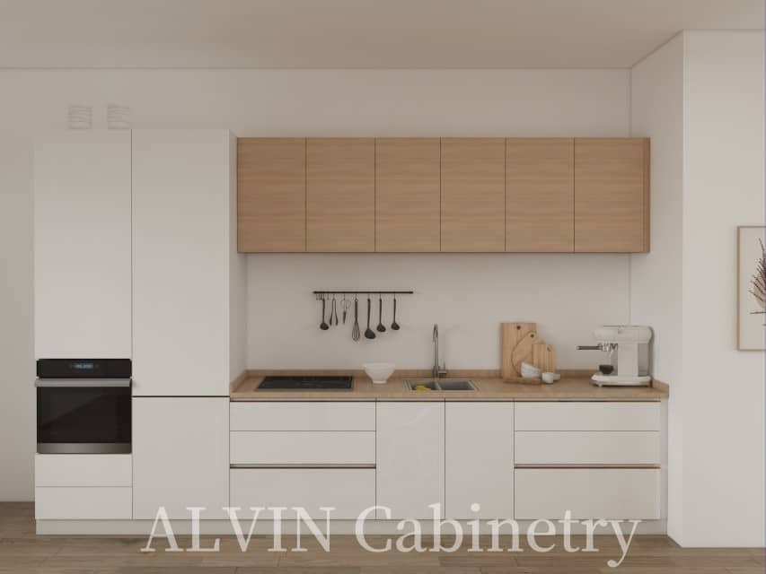 Premium White Lacquer Wood Grain Kitchen Cabinet Set