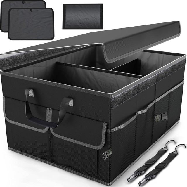 Collapsible Car Organizer with Straps and Cover - Efficient Vehicle Storage Solution