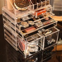 Clear Acrylic Makeup Organizer Set: 3-Piece Cosmetic & Jewelry Drawers