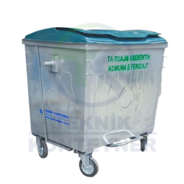 Galvanized Outdoor Waste Garbage Wheelie Bin 1100 Liters - Durable Trash Container