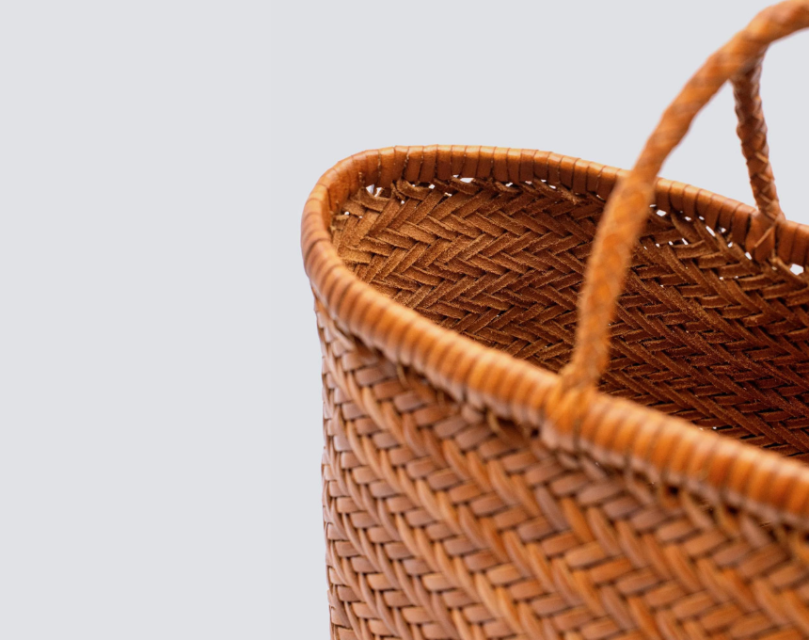 Stysion Triple Jump Small Tan Woven Leather Bag - Handcrafted Basket