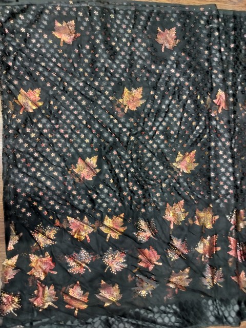Dark Leaf Print Brasso Dress Material - Elegant & Mystical Fabric