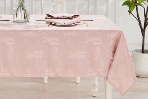 Easter Pink Jacquard Polyester Tablecloth - Festive & Durable Home Table Decor