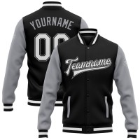 Custom Black White-Gray Varsity Letterman Two Tone Jacket