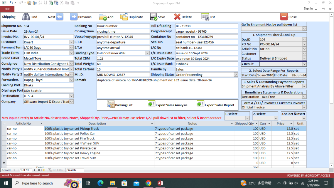 Exportnet - exporter documentation software