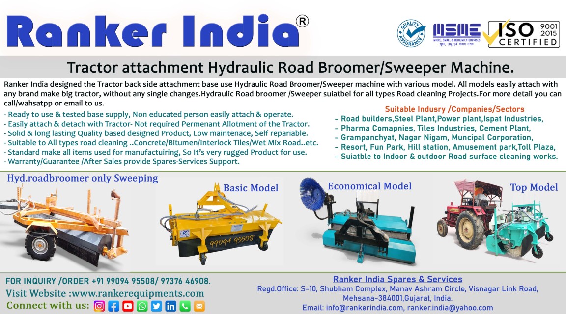 Hydraulic Tractor Mounted Road Broomer - Efficient Road Cleaning Machine.