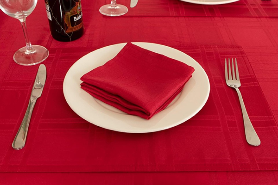 Checkered Style Jacquard Polyester Cloth Napkins Set of 8 for Dining & Events