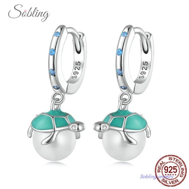 Sobling 925 Sterling Silver Hoop Earrings with Aqua Enamel & Pearl – Wholesale Supplier