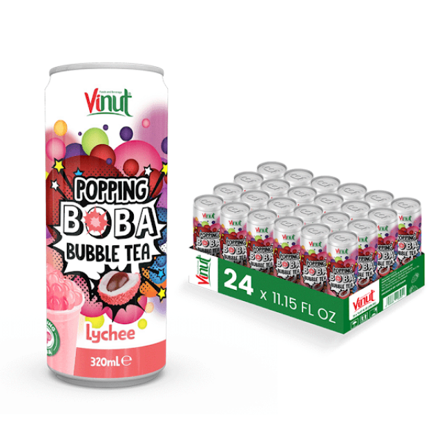 320ml Vinut Popping Boba Bubble Tea with Lychee Juice - Wholesale Price