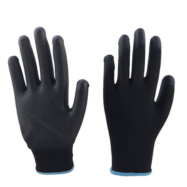 Black PU Palm Coated Safety Work Gloves Comfortable Durable Wholesale