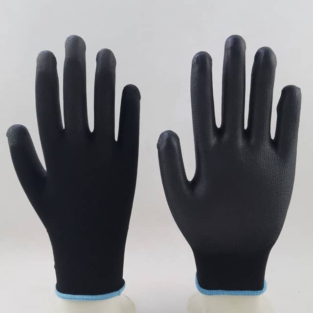 Black PU Palm Coated Safety Work Gloves Comfortable Durable Wholesale