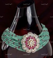 Multistrand Beaded Ruby 92.5 Silver Moissanite Polki Choker Necklace Wholesale Price