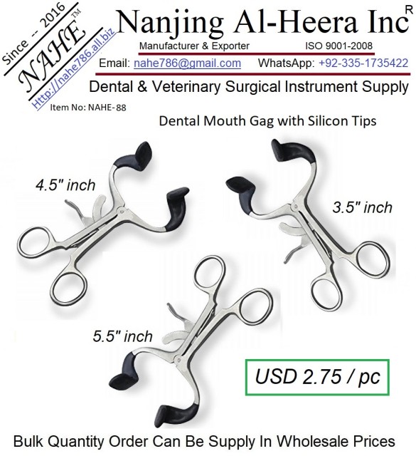 Dental Mouth Gag with Silicon Tip - Silver - Model AHE963