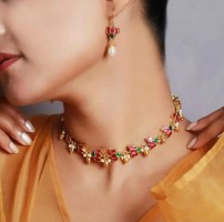 Lotus Floral Kundan Polki Choker Necklace at Bulk Pricing