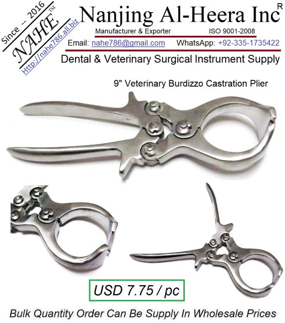 9 Inch Burdizzo Castration Plier Veterinary Instruments - AHEBC and Silver