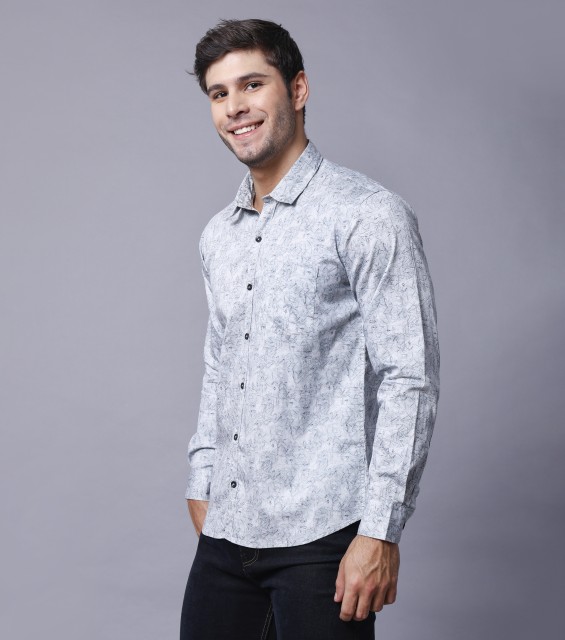 Men's Printed Smart Fit Cotton Satin Casual Shirt - Modern Print with Tailored Fit