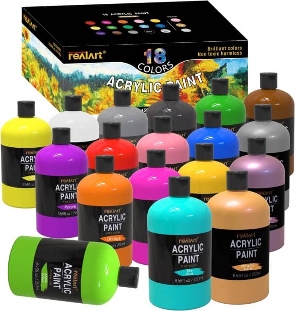 Real Art Acrylic Paint Set 18 Colors - Non-Toxic, Metallic Finish, from Wholesale Supplier