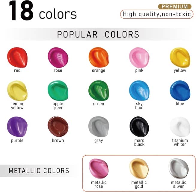 Real Art Acrylic Paint Set 18 Colors - Non-Toxic, Metallic Finish, from Wholesale Supplier