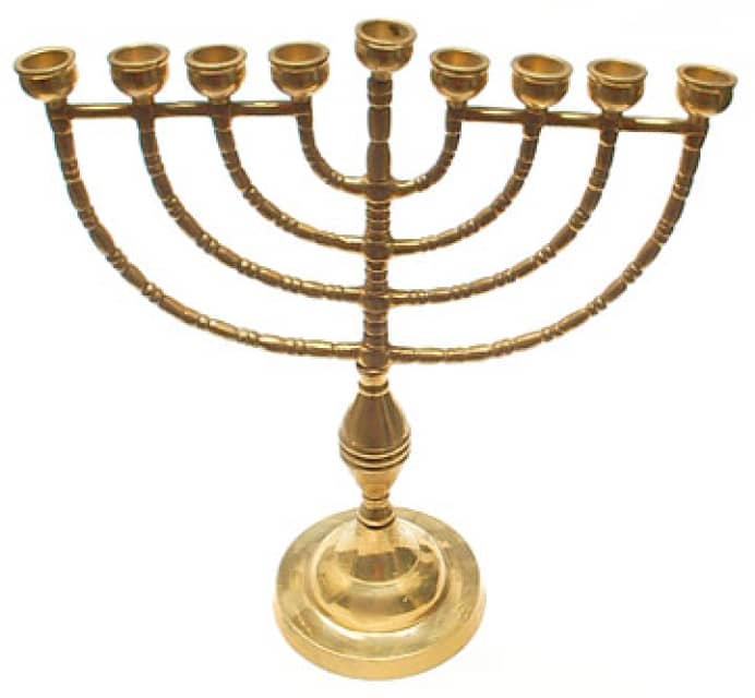 Brass 9-light Jewish Menorah - Gold Finish, 13" Height, Customizable for Hanukkah