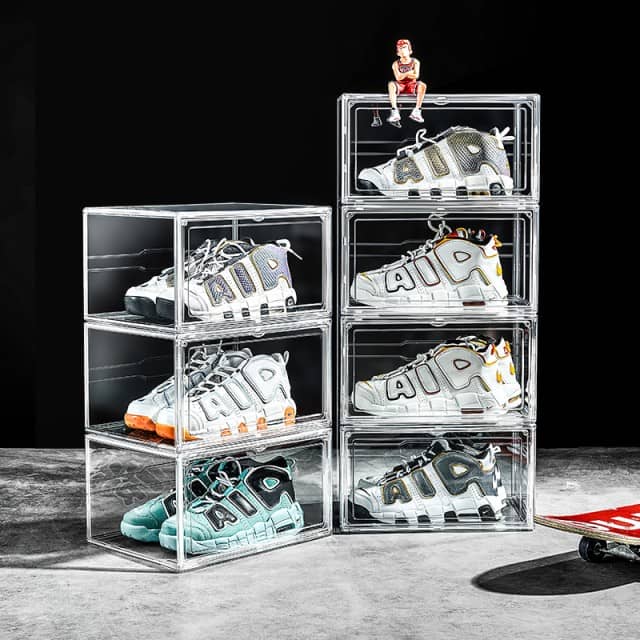 Clear Shoe Storage Organizer with Magnetic Door - Transparent Stackable Box