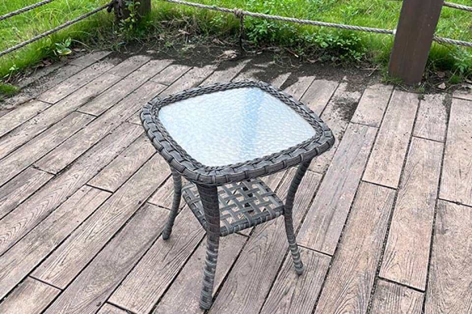 Coffee Table SS0335E-5 – Durable Iron Frame, Rattan & Glass Top