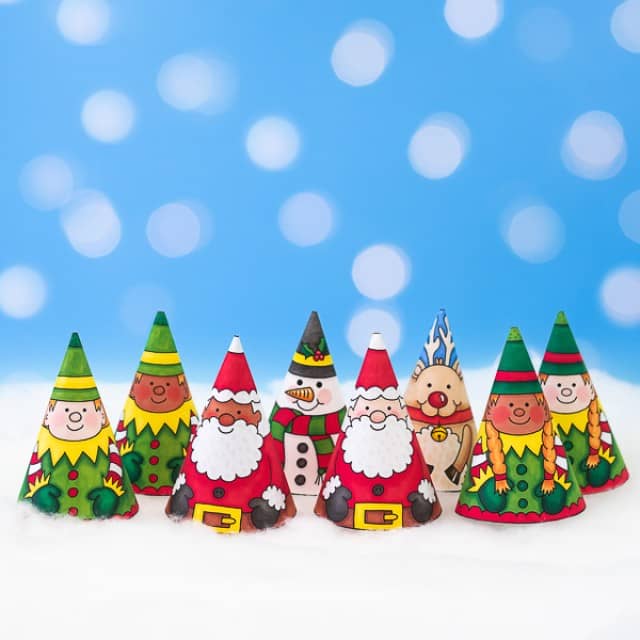 Customizable Color-in Christmas Cones Craft for Holiday Decorations, DIY Projects, and Gifts