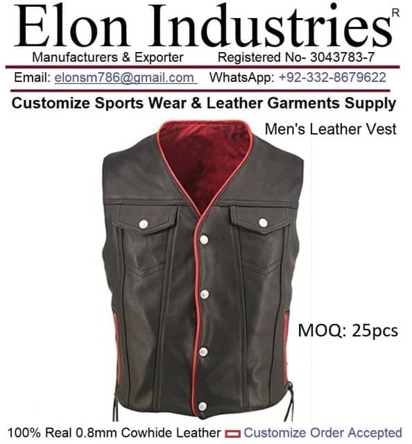 Custom Men's Leather Vest EMI528 Brown - Cow-Hide Leather, 540gsm